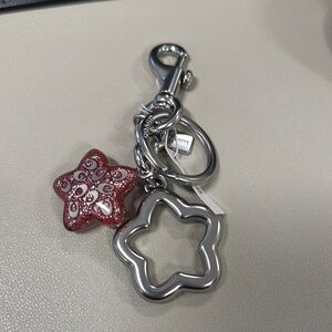 Coach Silver and Pink Star Keychain